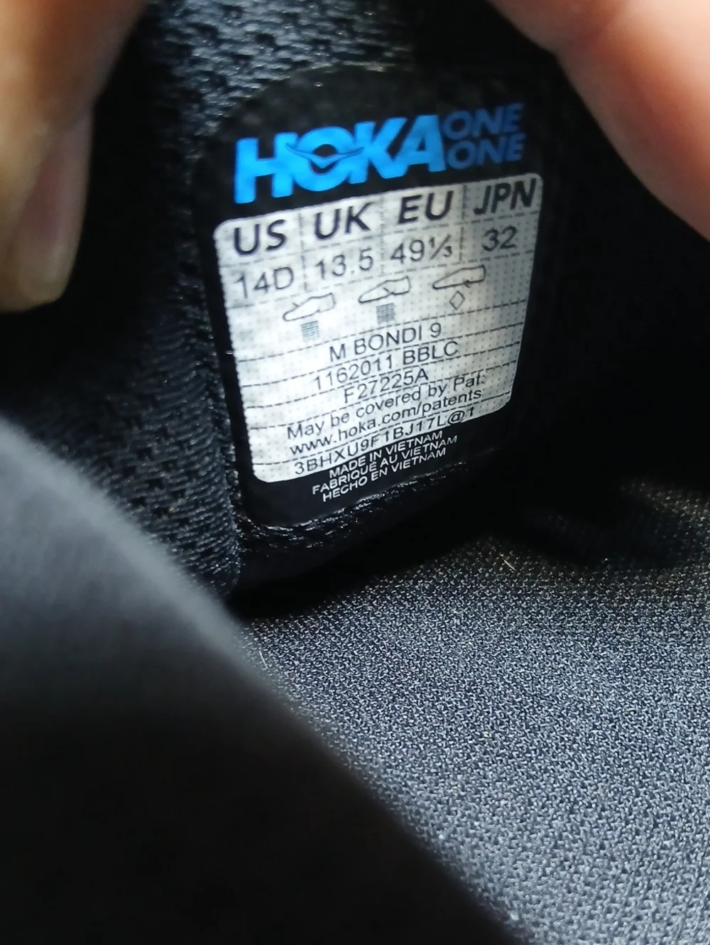 HOKA One One Bondi 9 Black Running Shoes Size 14D Mens